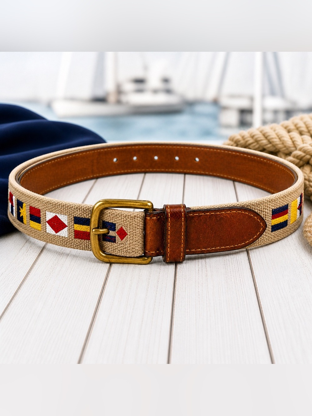 Zeppelin Nautical Flag Canvas Belt Size 44 Coastal Golf Yacht Club